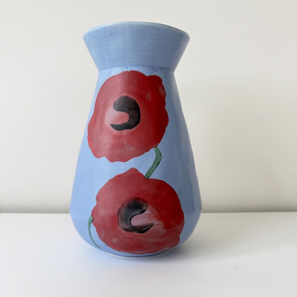Anthropologie Benni Kury A Sunday Painter Ceramic Vase Poppy Floral 8.5in - Picture 4 of 9